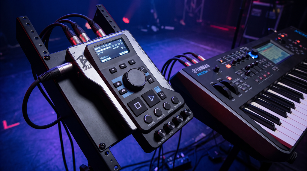 M-Live BBeat Backingplayer im Live-Rack neben Yamaha MODX M